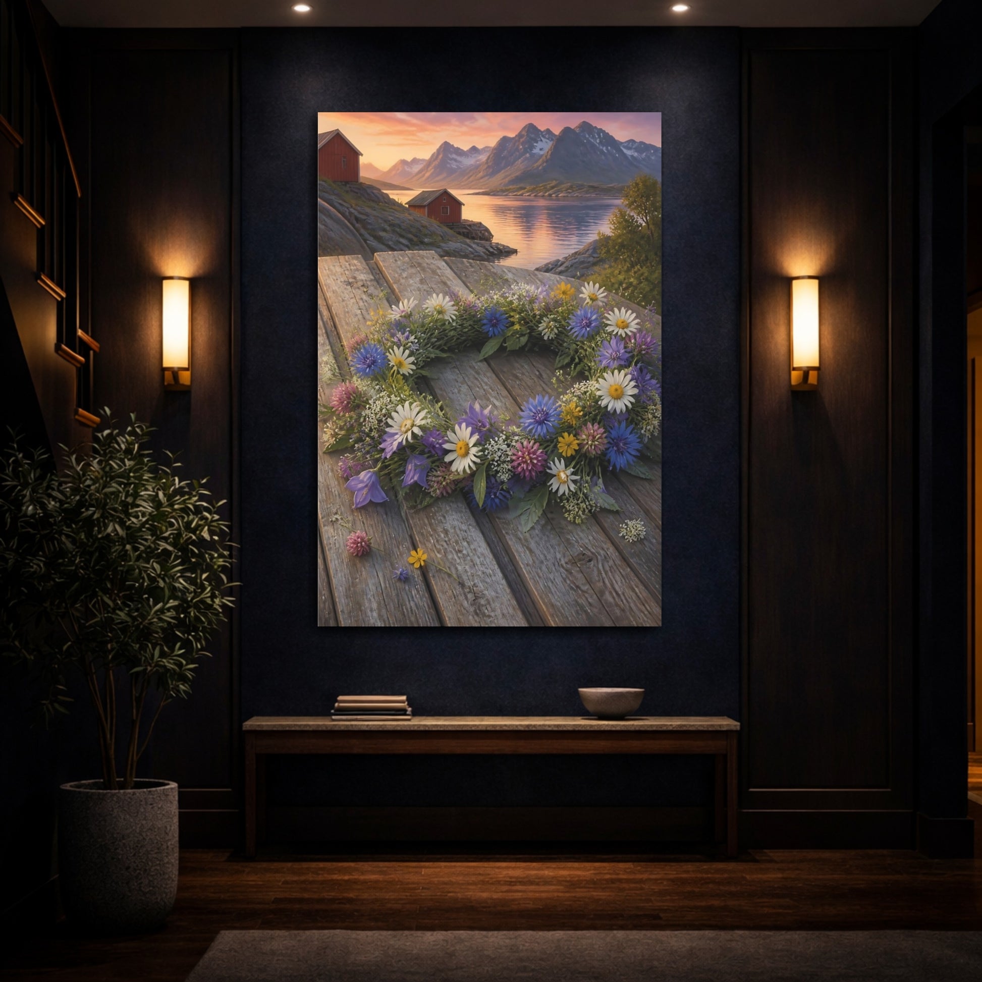 Mockup 4. Scandinavian Flower Wreath shown as canvas print