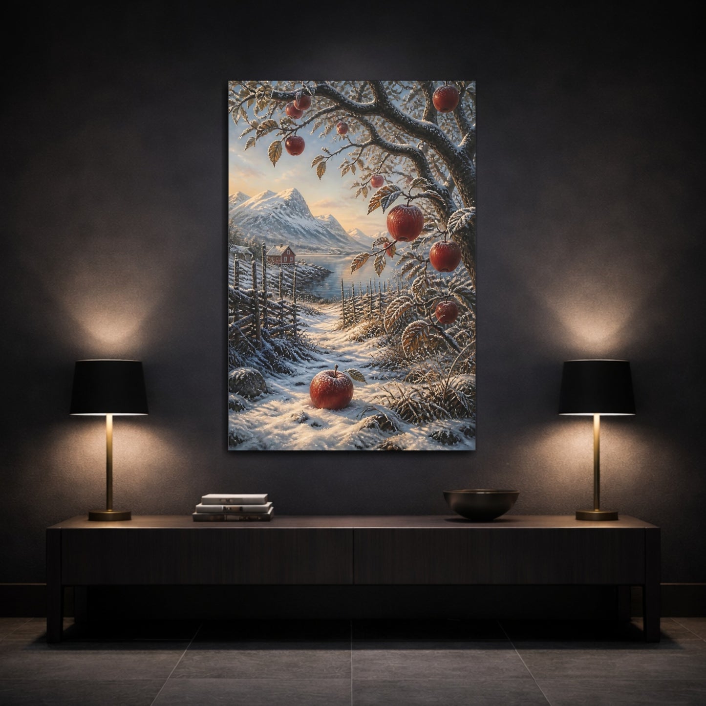 Mockup 3. Scandinavian Frosted Apples shown as canvas print