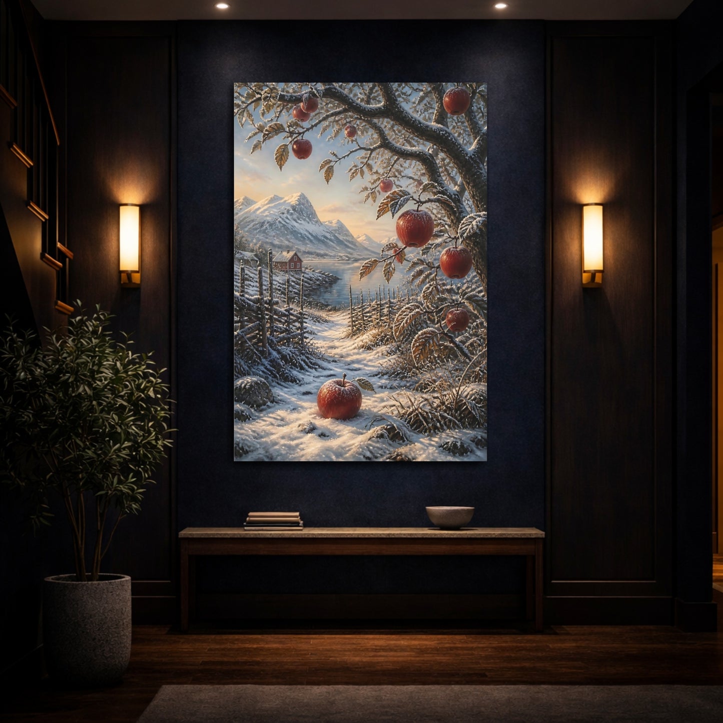 Mockup 4. Scandinavian Frosted Apples shown as canvas print