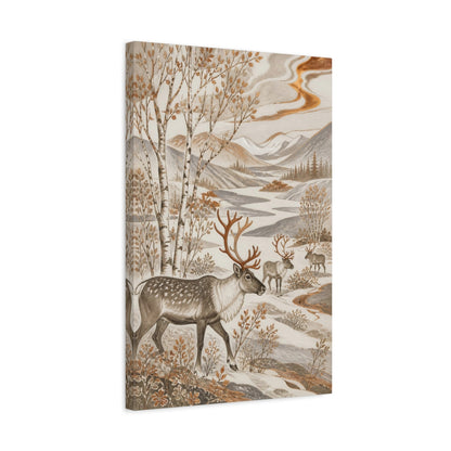 Side Mockup 3. Scandinavian Reindeer Meadow shown as canvas print