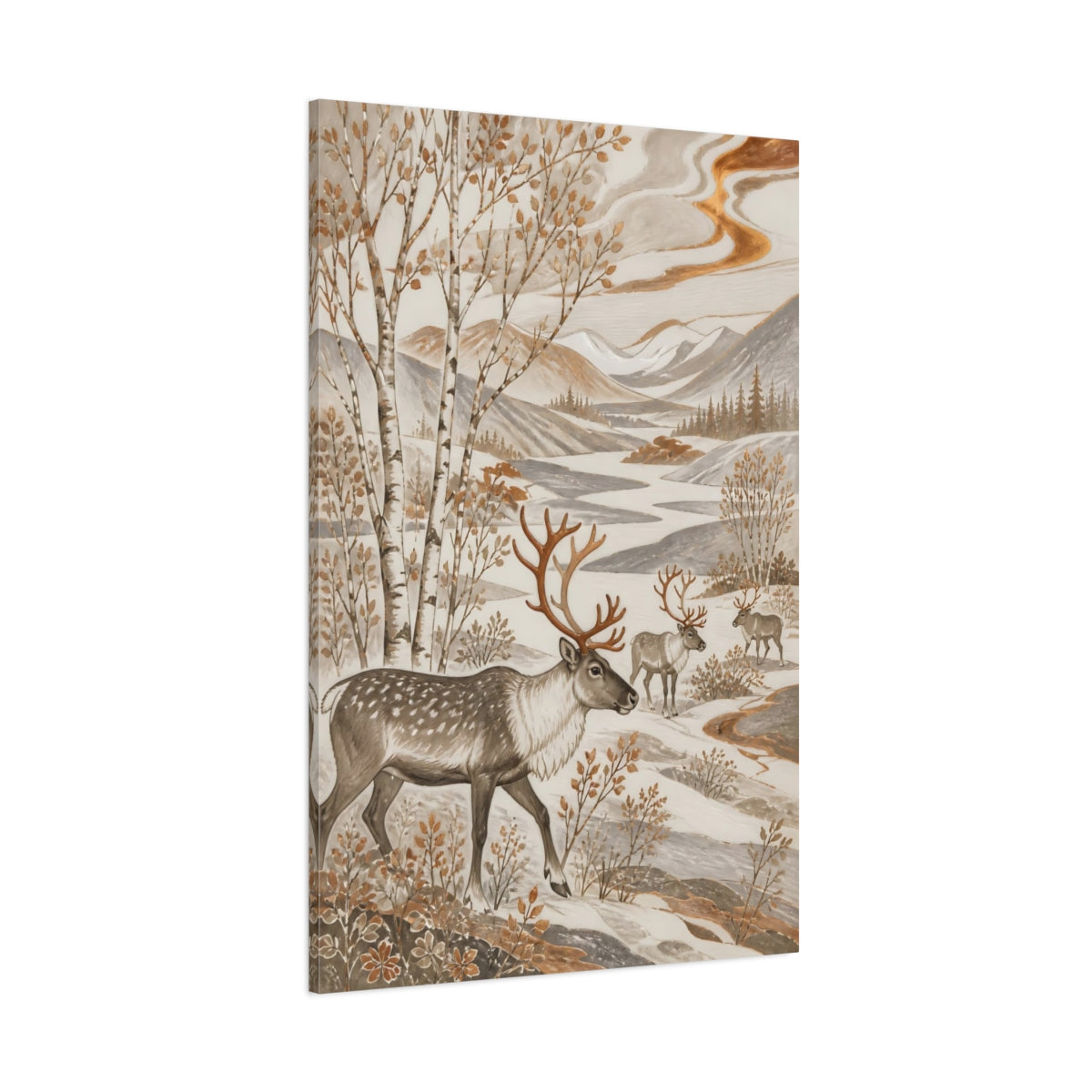 Side Mockup 1. Scandinavian Reindeer Meadow shown as canvas print