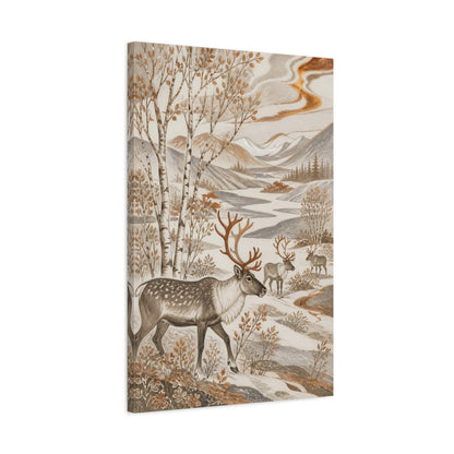 Side Mockup 2. Scandinavian Reindeer Meadow shown as canvas print