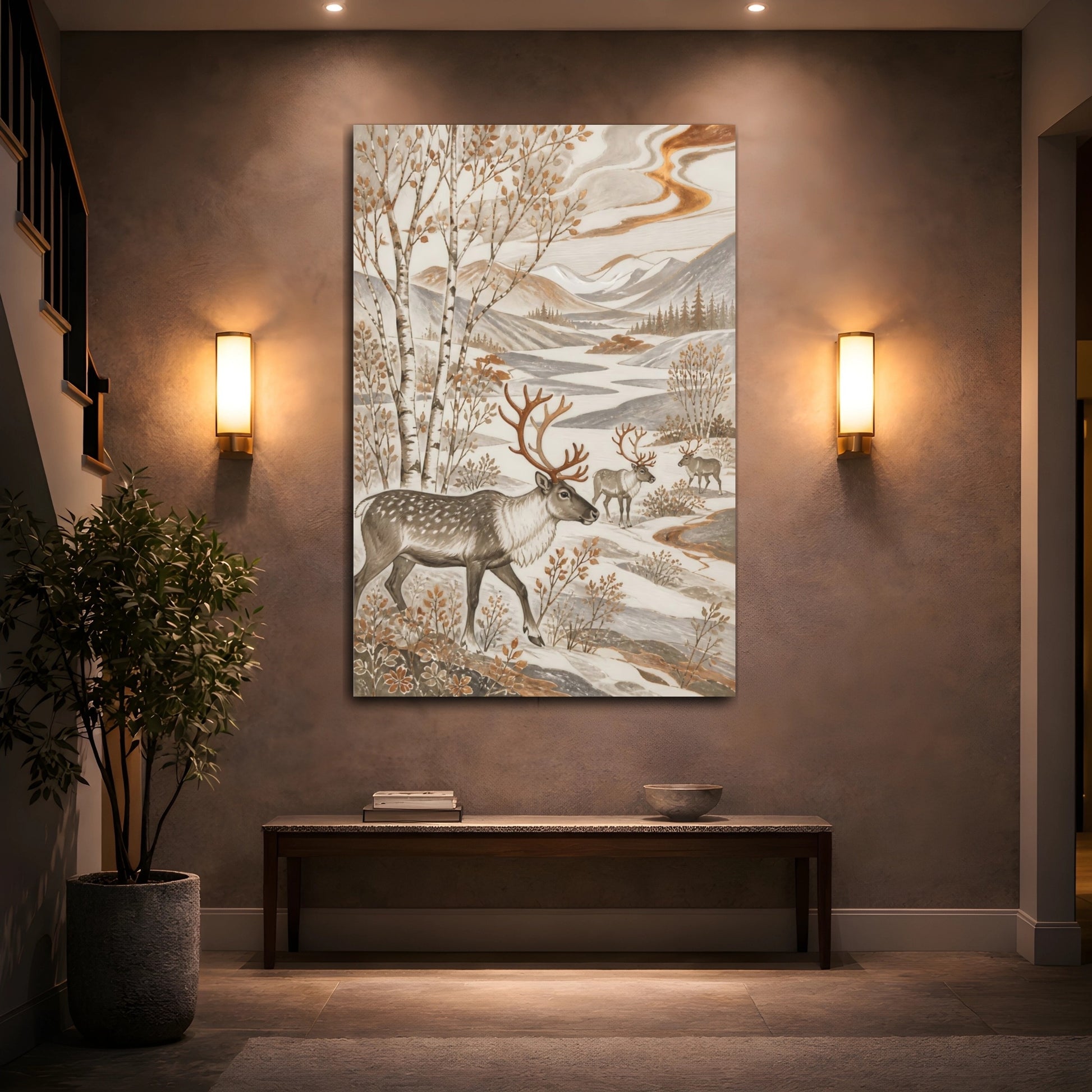 Mockup 2. Scandinavian Reindeer Meadow shown as canvas print