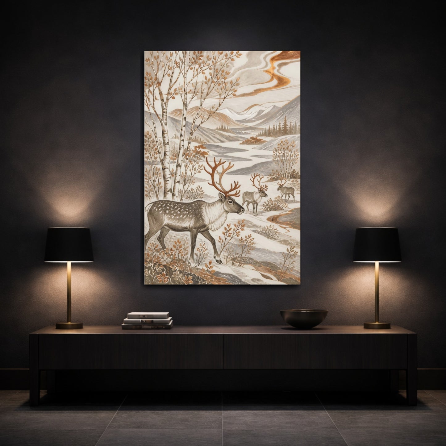 Mockup 3. Scandinavian Reindeer Meadow shown as canvas print