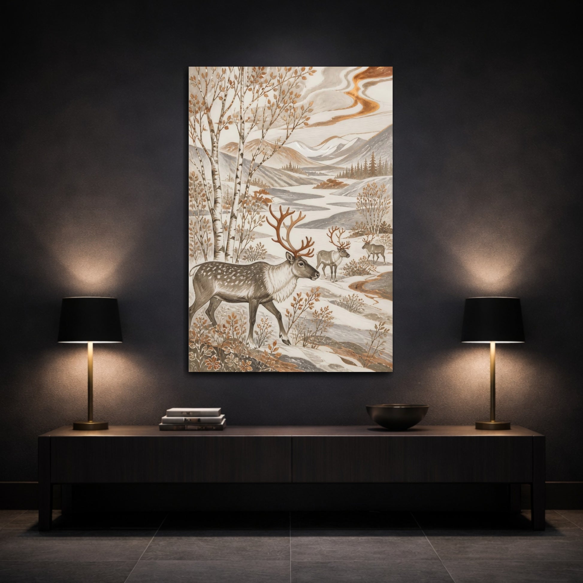 Mockup 3. Scandinavian Reindeer Meadow shown as canvas print