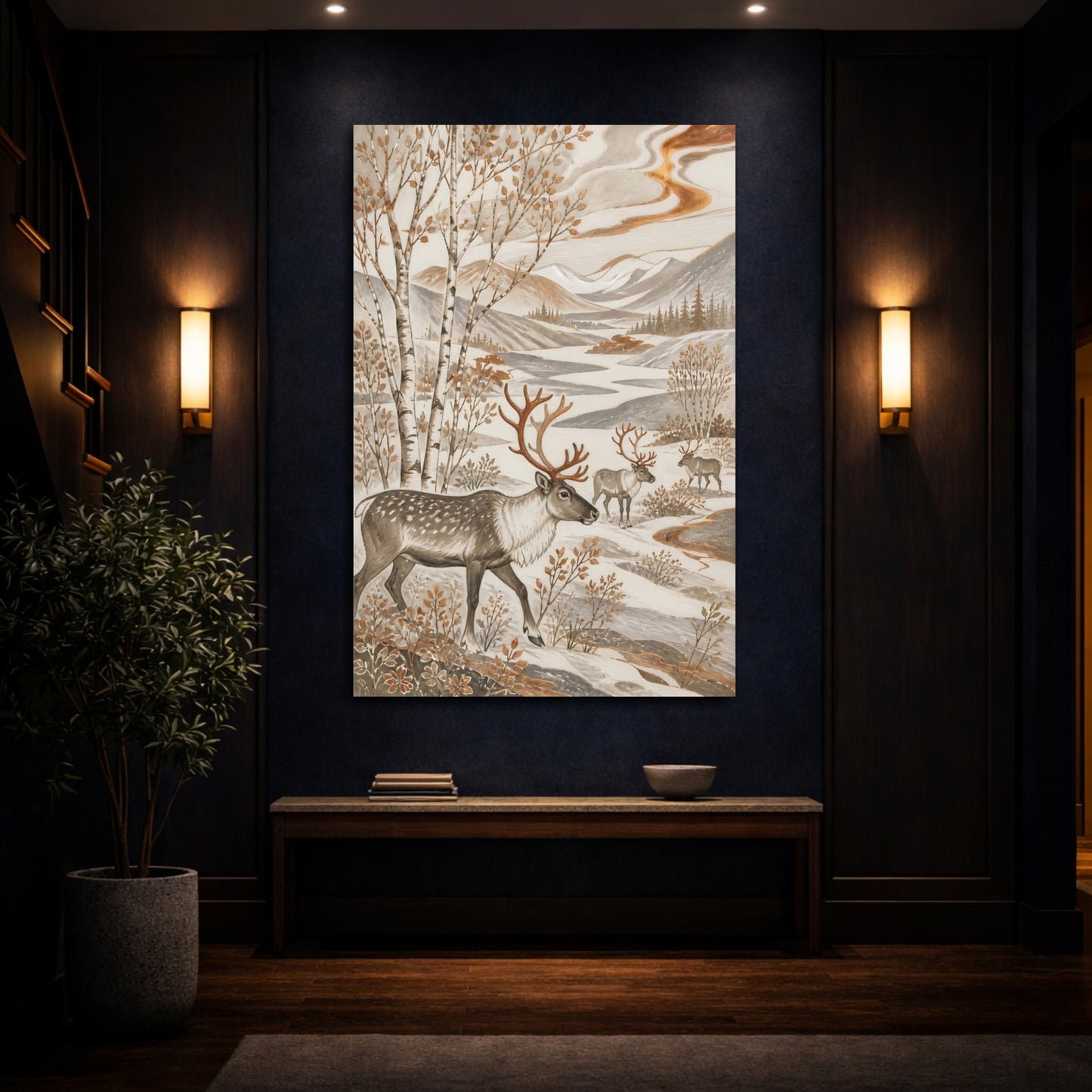 Mockup 4. Scandinavian Reindeer Meadow shown as canvas print