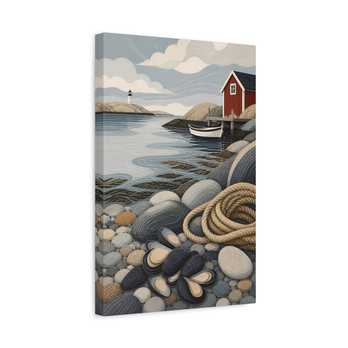 Side Mockup 4. Scandinavian Seashore Cabin shown as canvas print