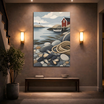 Mockup 2. Scandinavian Seashore Cabin shown as canvas print