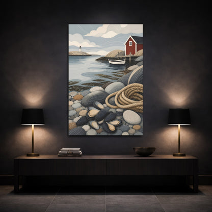 Mockup 3. Scandinavian Seashore Cabin shown as canvas print