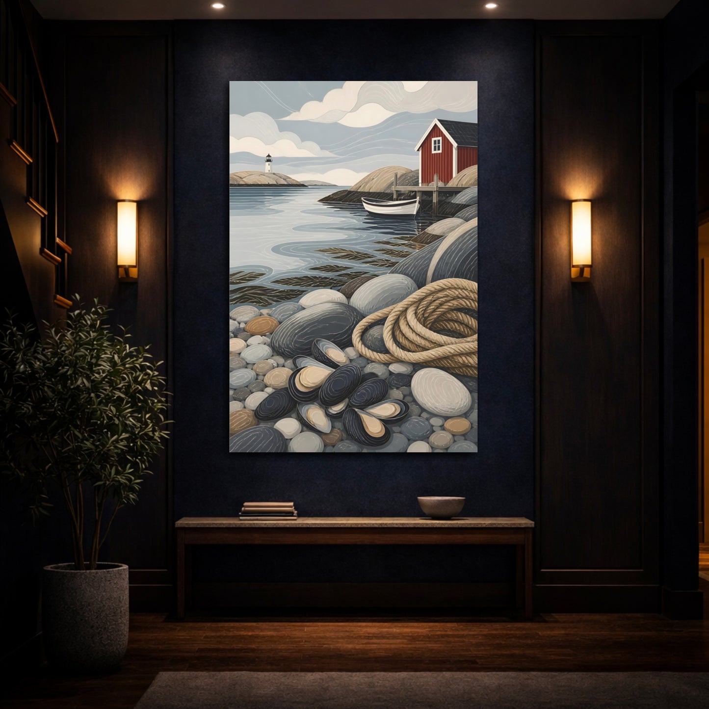 Mockup 4. Scandinavian Seashore Cabin shown as canvas print