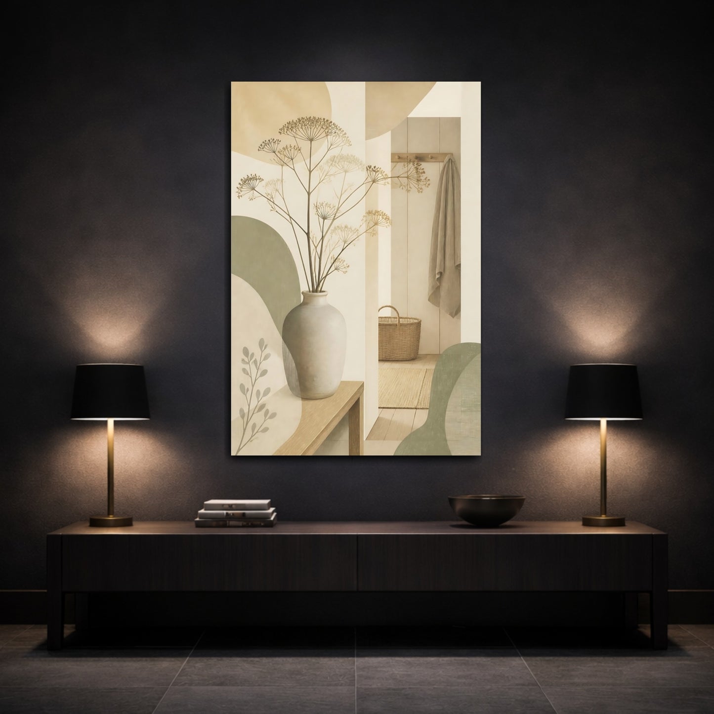 Mockup 3. Scandinavian Stoneware Vase shown as canvas print