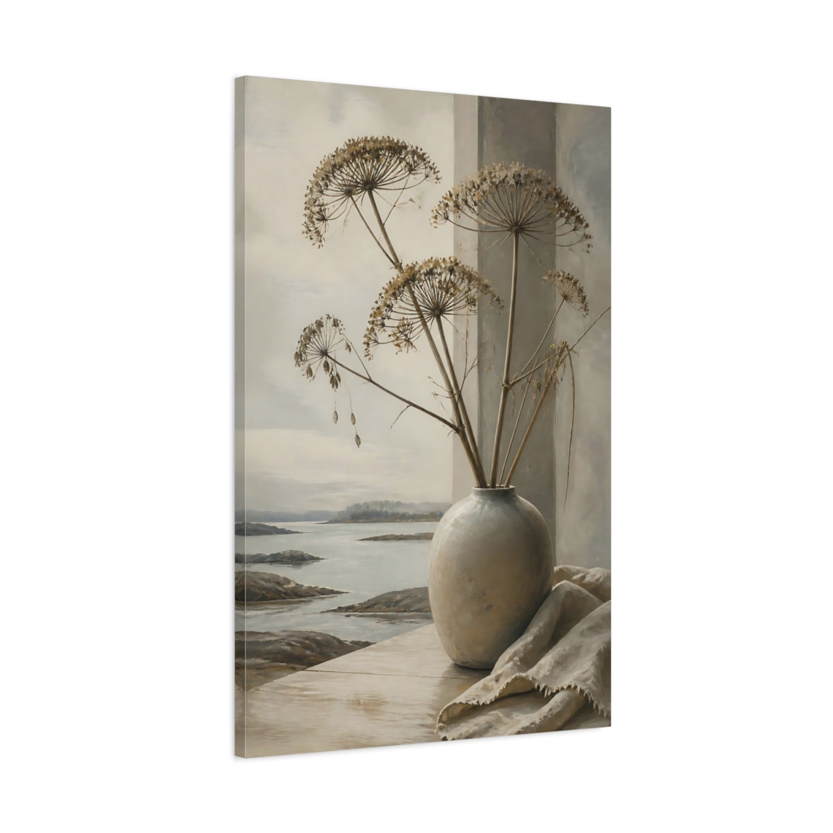 Main Mockup. Scandinavian Vase With Seed Heads shown as canvas print