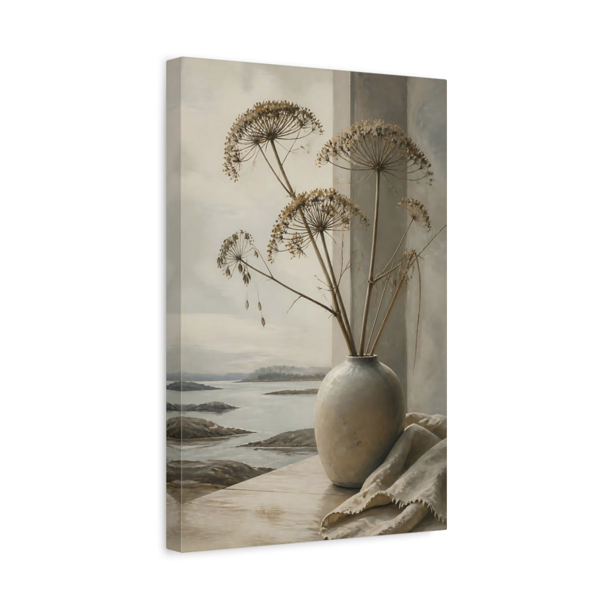 Side Mockup 4. Scandinavian Vase With Seed Heads shown as canvas print