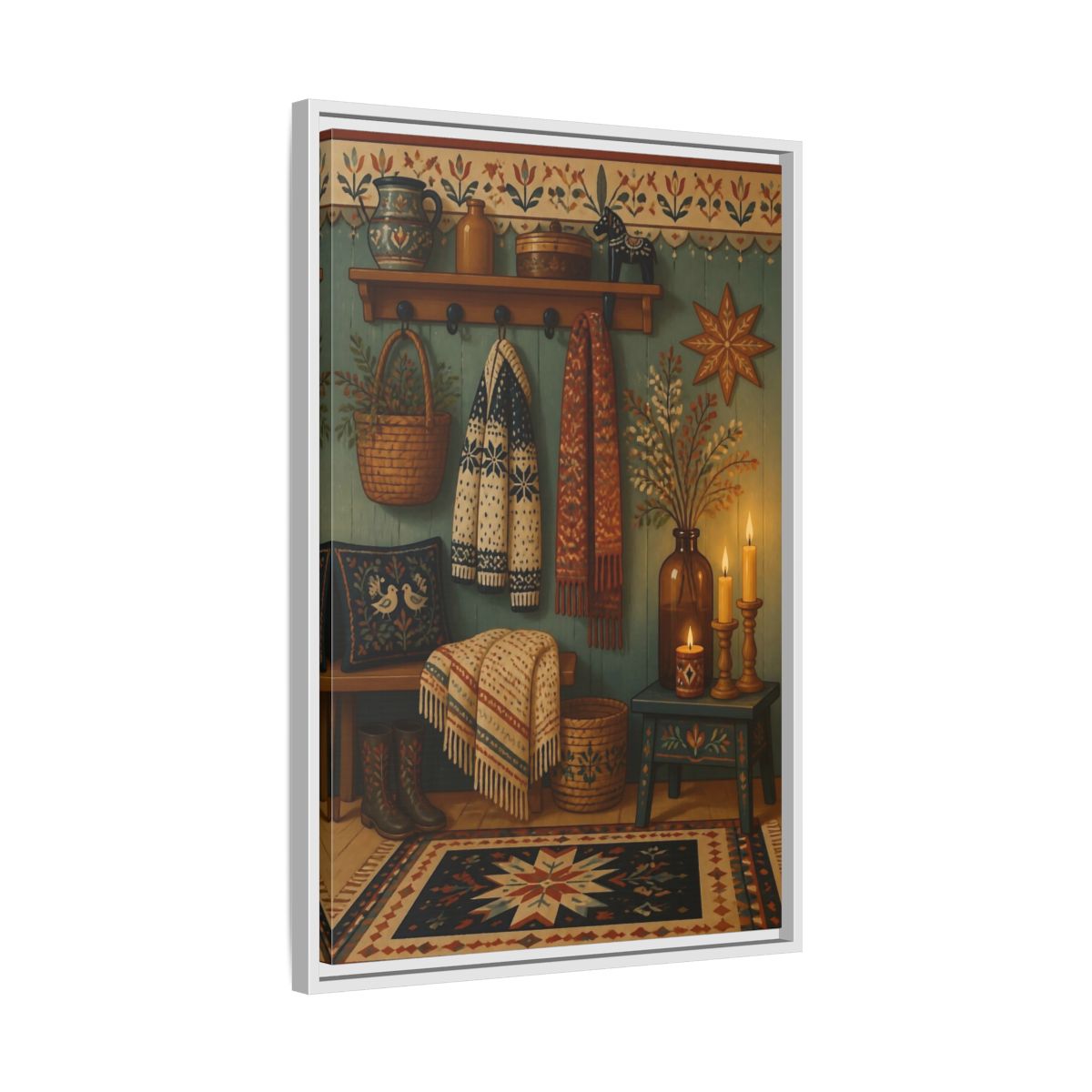 Side Mockup 10. Scandinavian Wool Blanket shown as framed canvas print