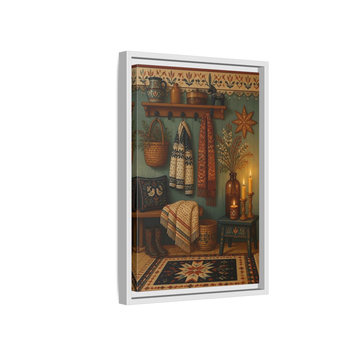 Side Mockup 4. Scandinavian Wool Blanket shown as framed canvas print