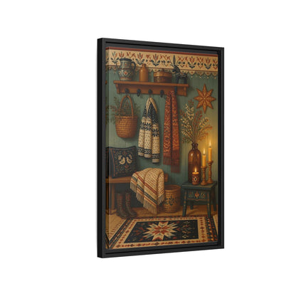Side Mockup 3. Scandinavian Wool Blanket shown as framed canvas print