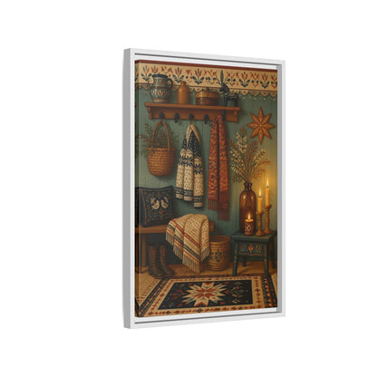 Side Mockup 1. Scandinavian Wool Blanket shown as framed canvas print