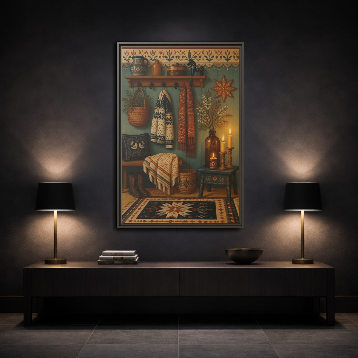 Mockup 3. Scandinavian Wool Blanket shown as framed canvas print