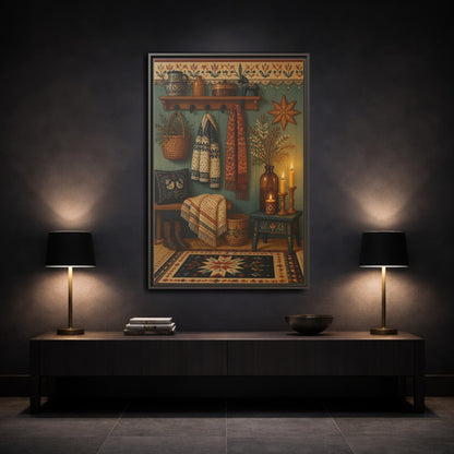 Mockup 3. Scandinavian Wool Blanket shown as framed canvas print