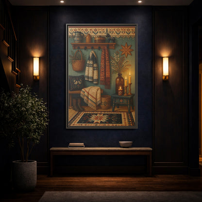 Mockup 4. Scandinavian Wool Blanket shown as framed canvas print