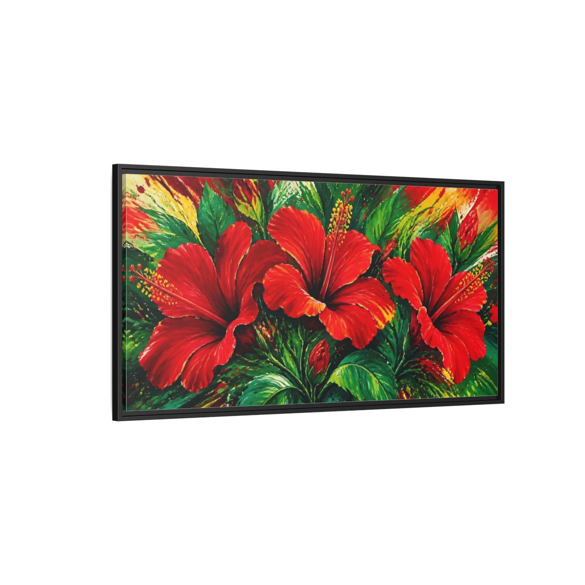 Side Mockup 5. Scarlet Hibiscus Bloom shown as framed canvas print