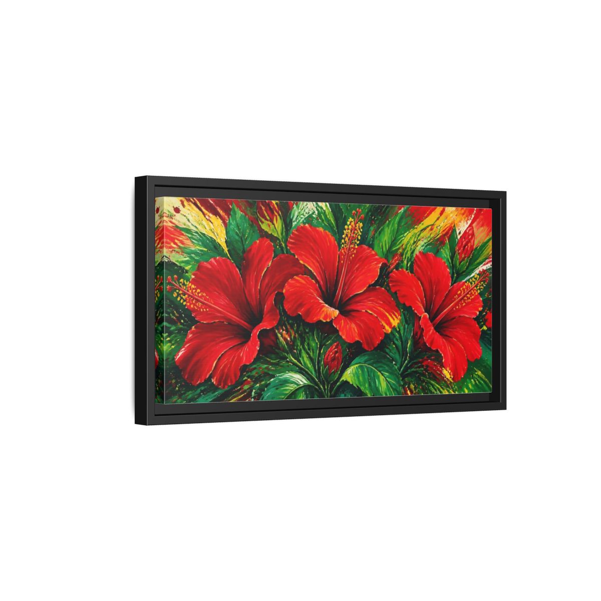 Side Mockup 8. Scarlet Hibiscus Bloom shown as framed canvas print