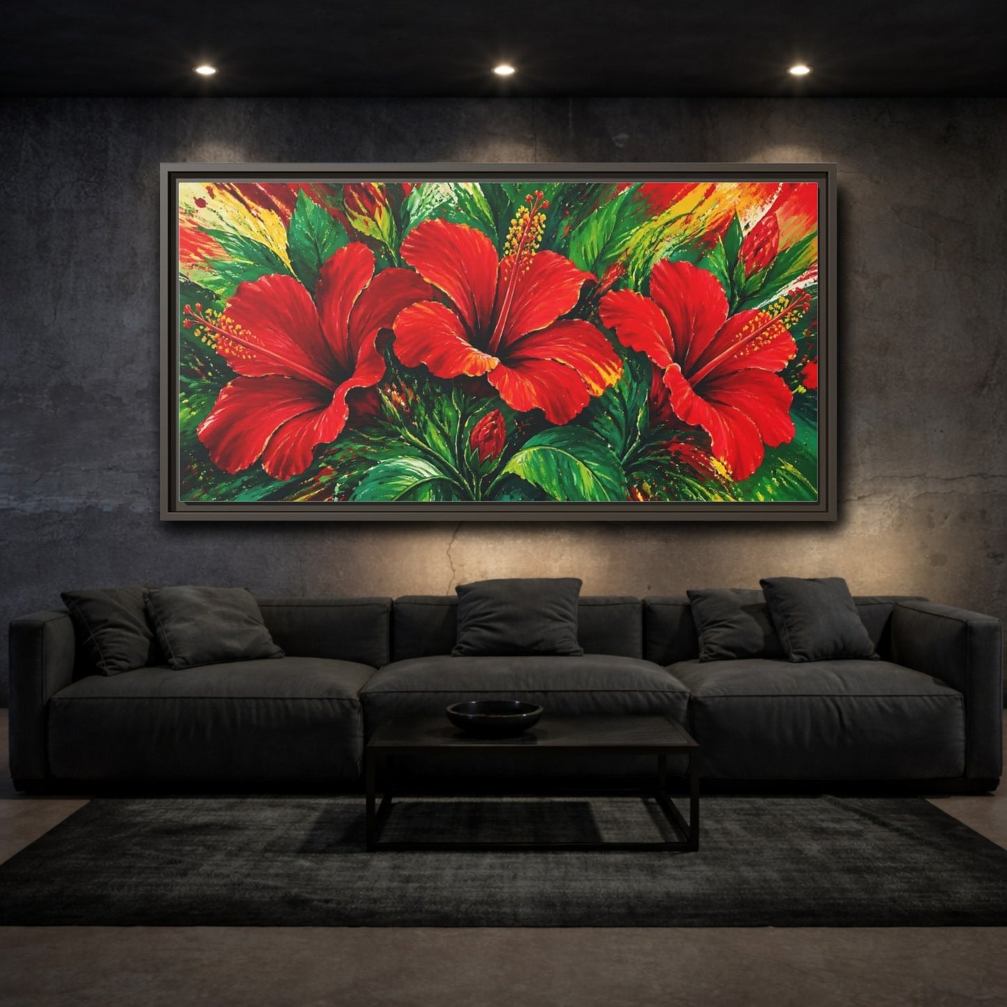 Mockup 3. Scarlet Hibiscus Bloom shown as framed canvas print