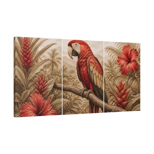 Main Mockup. Scarlet Parrot & Hibiscus shown as canvas print