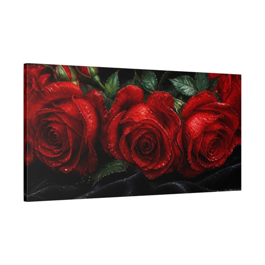 Main Mockup. Scarlet Roses On Velvet shown as canvas print
