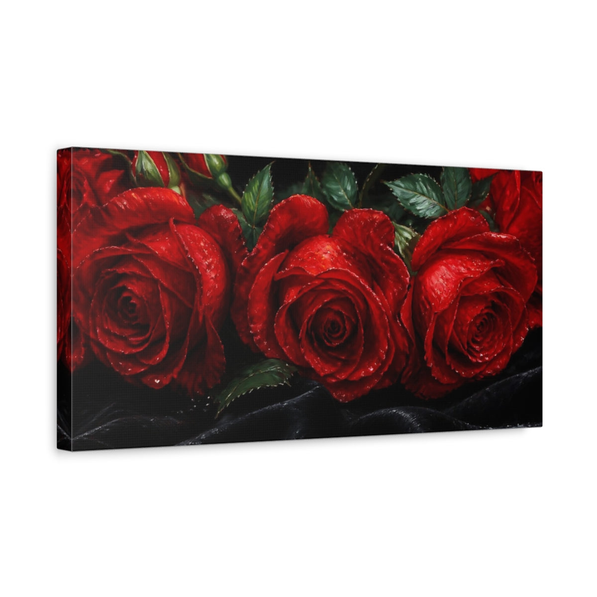 Side Mockup 3. Scarlet Roses On Velvet shown as canvas print
