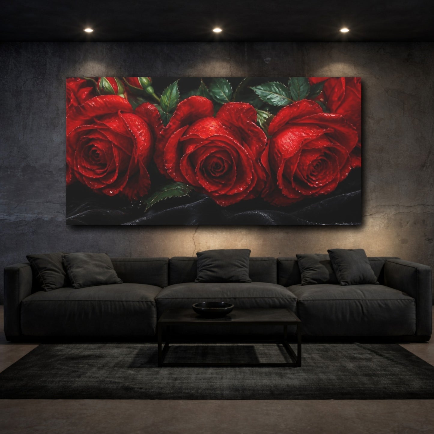 Mockup 3. Scarlet Roses On Velvet shown as canvas print