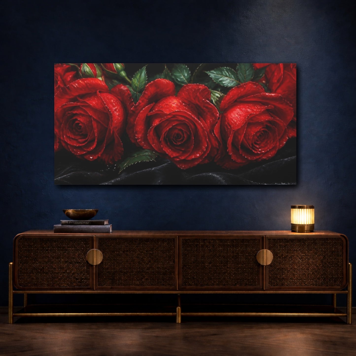 Mockup 4. Scarlet Roses On Velvet shown as canvas print