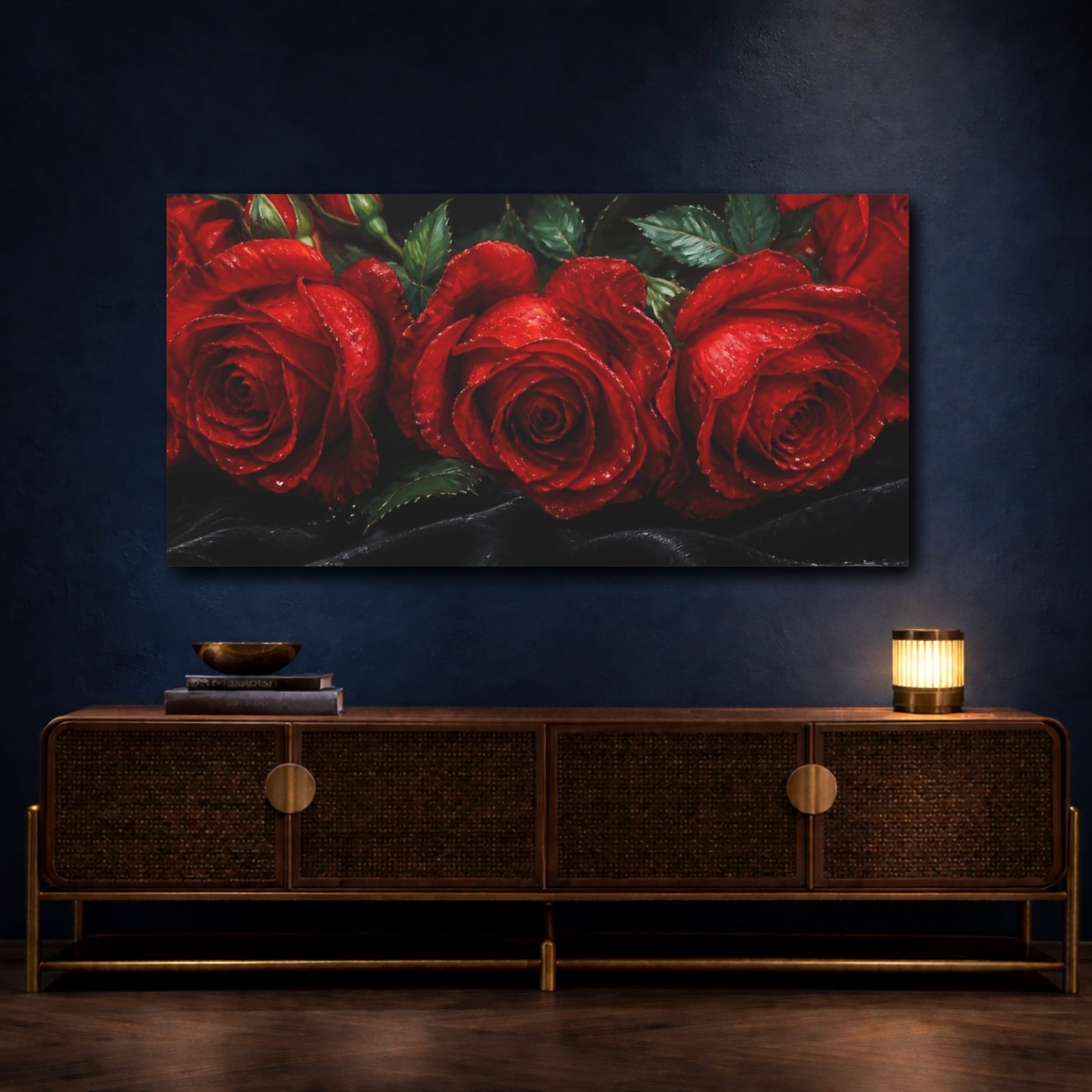Mockup 4. Scarlet Roses On Velvet shown as canvas print