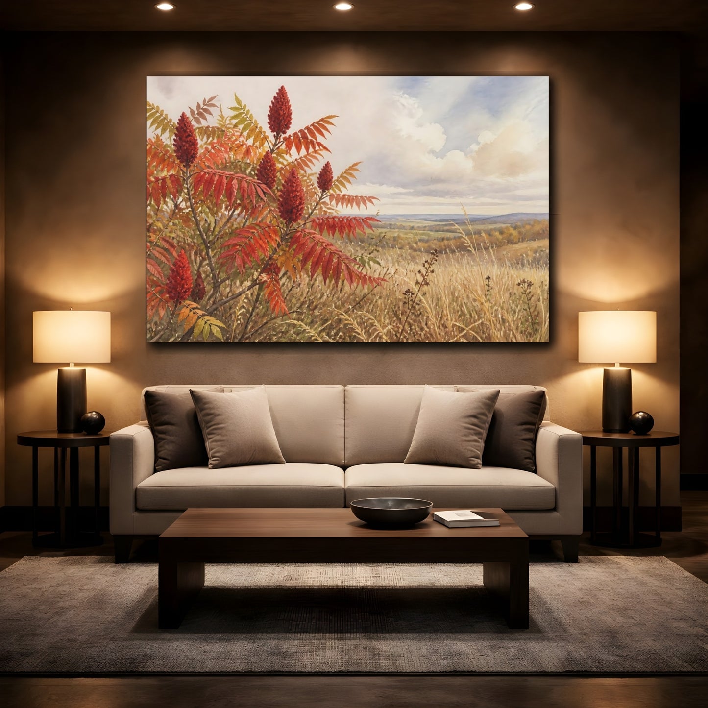 Mockup 2. Scarlet Sumac Meadow shown as canvas print