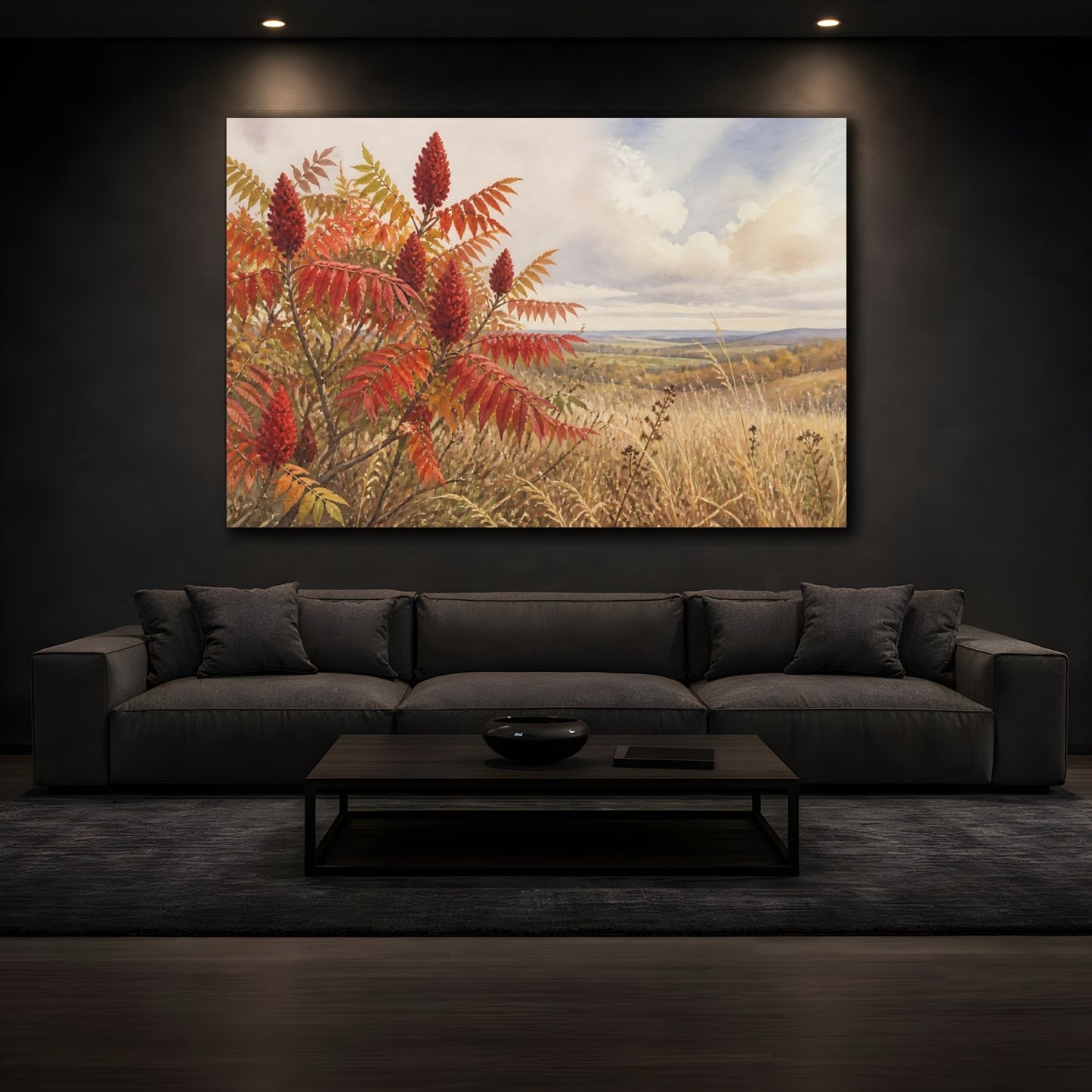 Mockup 3. Scarlet Sumac Meadow shown as canvas print