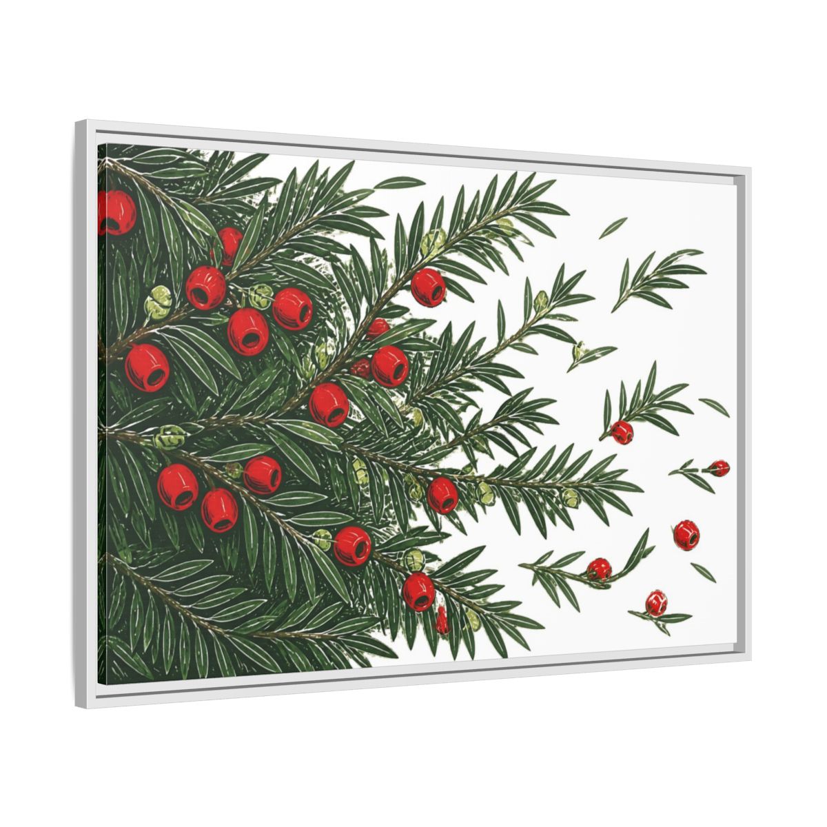 Side Mockup 9. Scarlet Yew Branches shown as framed canvas print