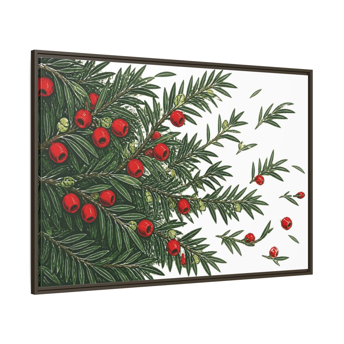 Side Mockup 8. Scarlet Yew Branches shown as framed canvas print