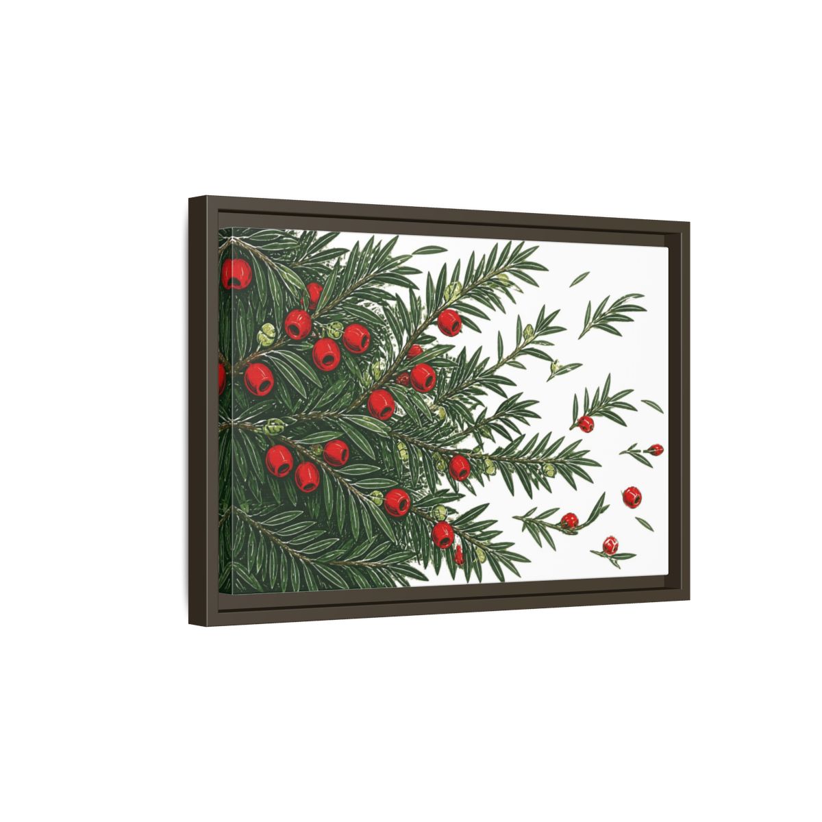 Side Mockup 5. Scarlet Yew Branches shown as framed canvas print