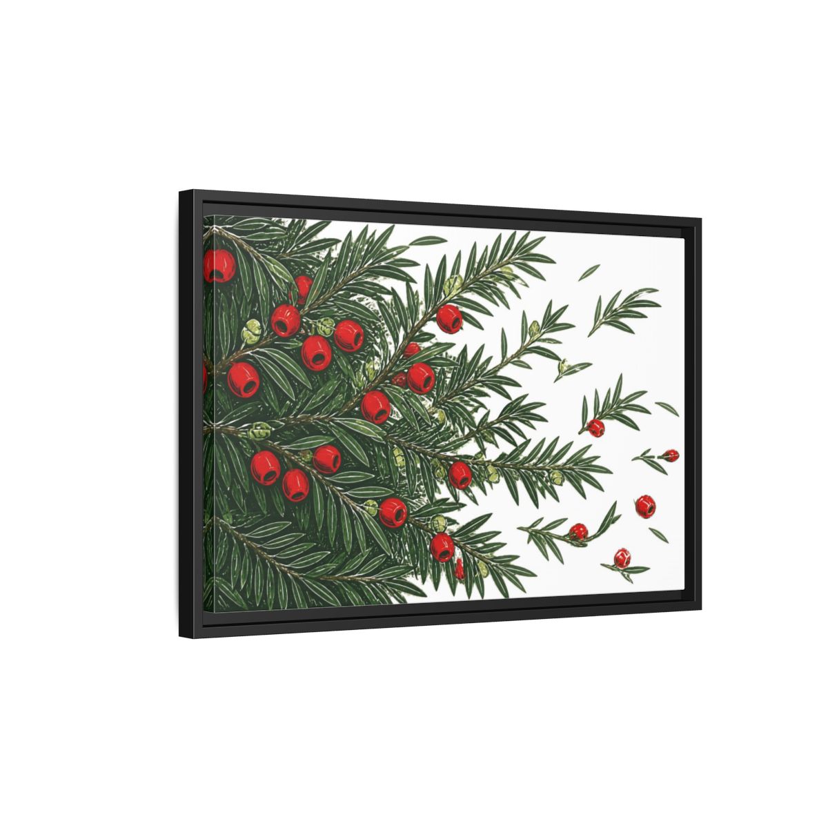 Side Mockup 3. Scarlet Yew Branches shown as framed canvas print
