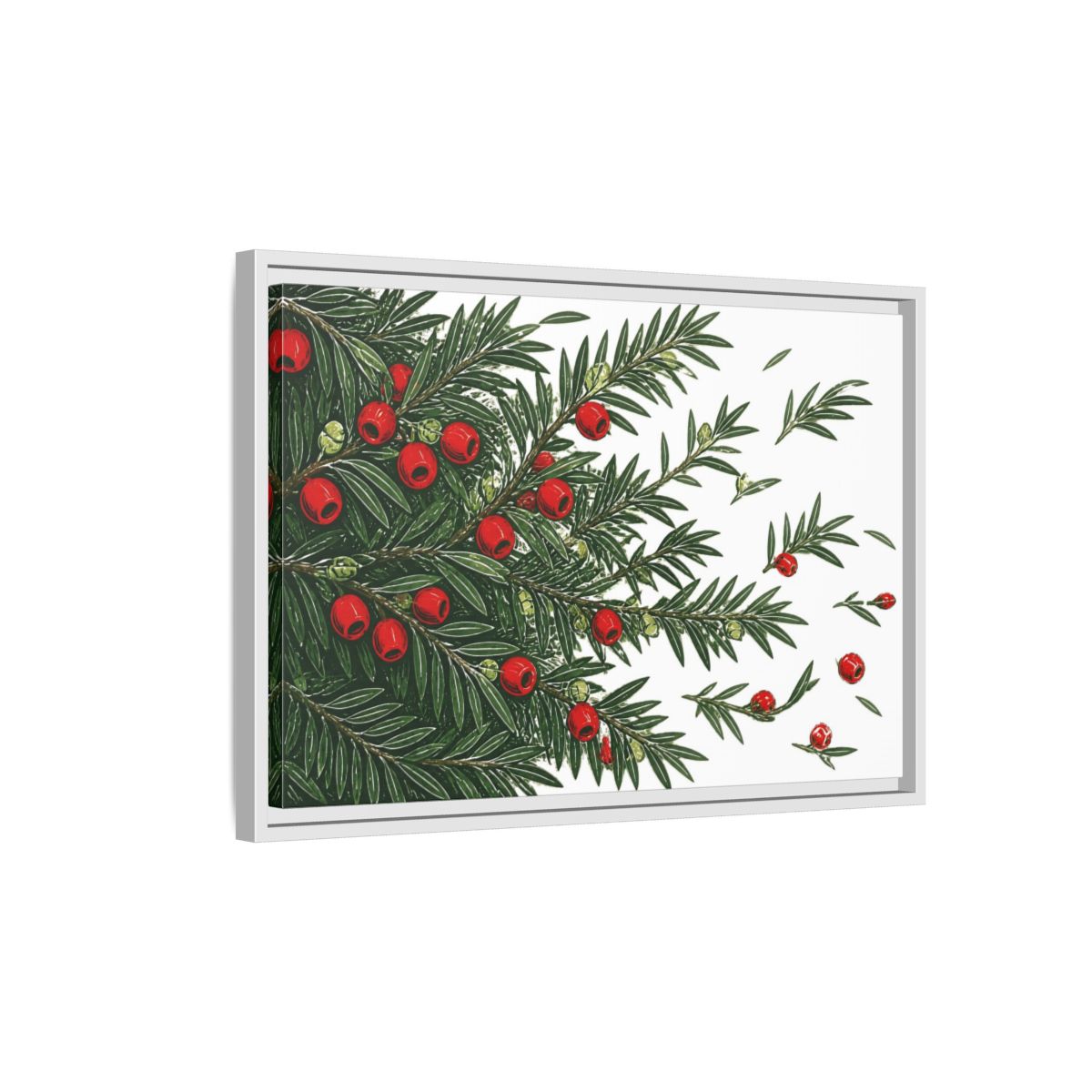 Side Mockup 1. Scarlet Yew Branches shown as framed canvas print