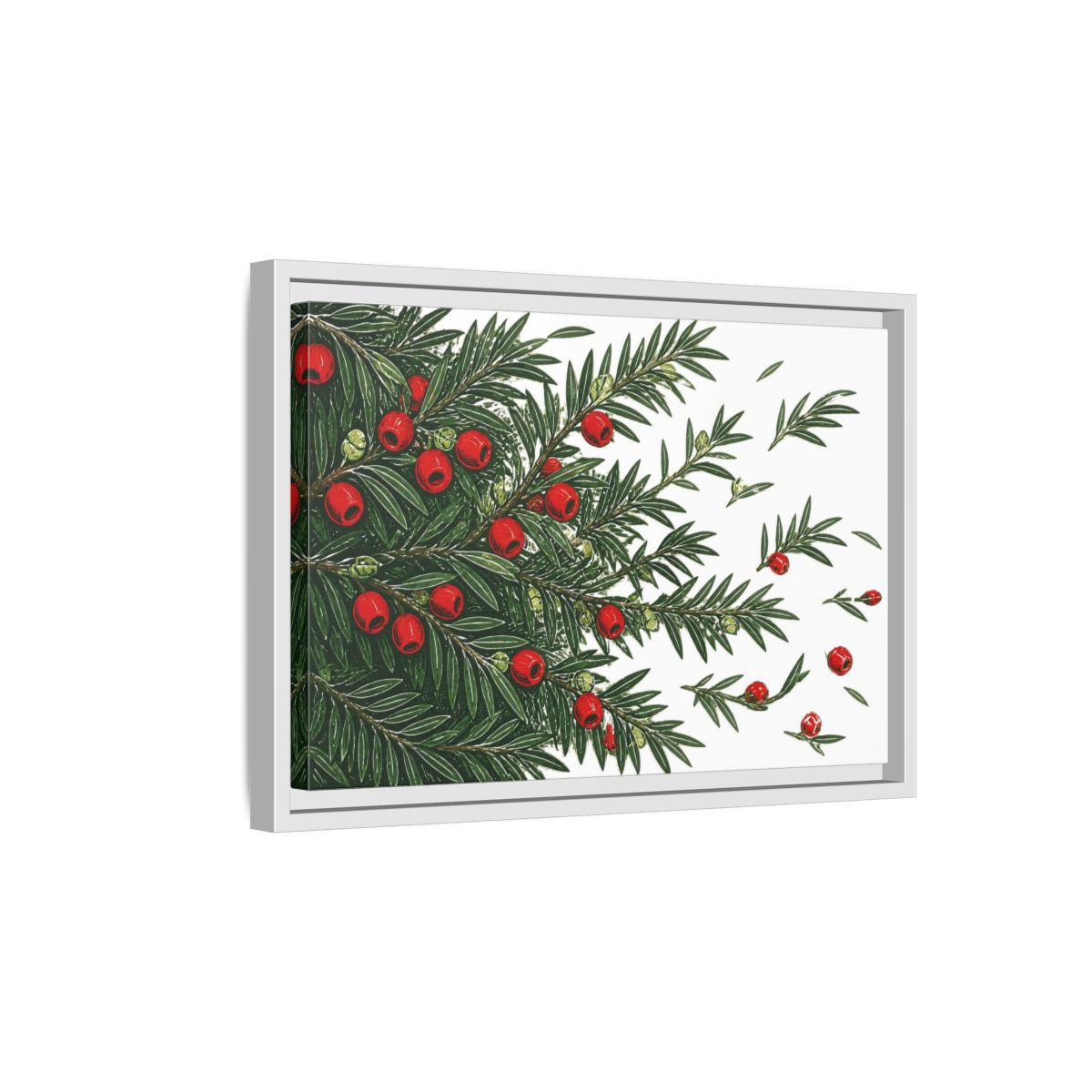 Side Mockup 4. Scarlet Yew Branches shown as framed canvas print