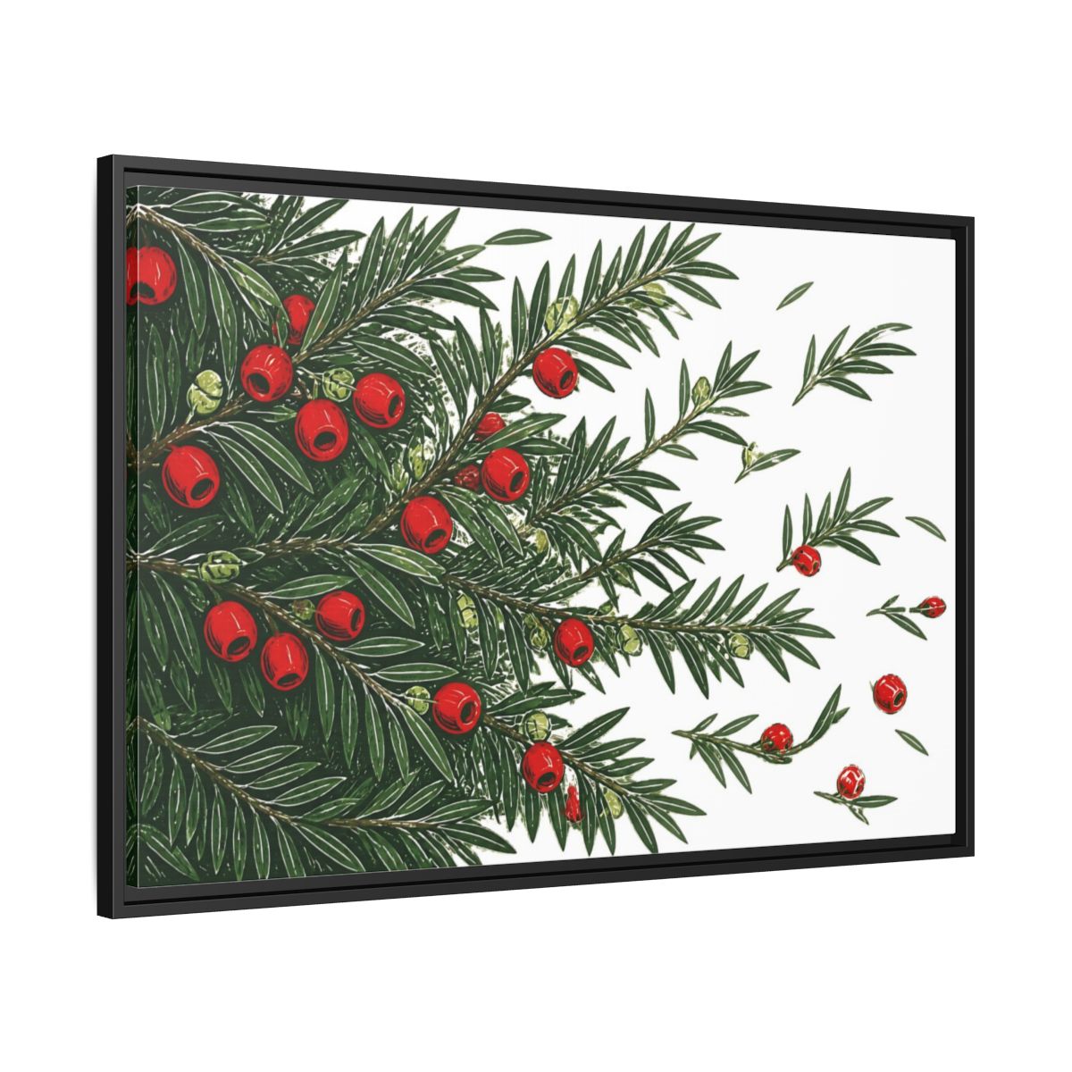Side Mockup 13. Scarlet Yew Branches shown as framed canvas print