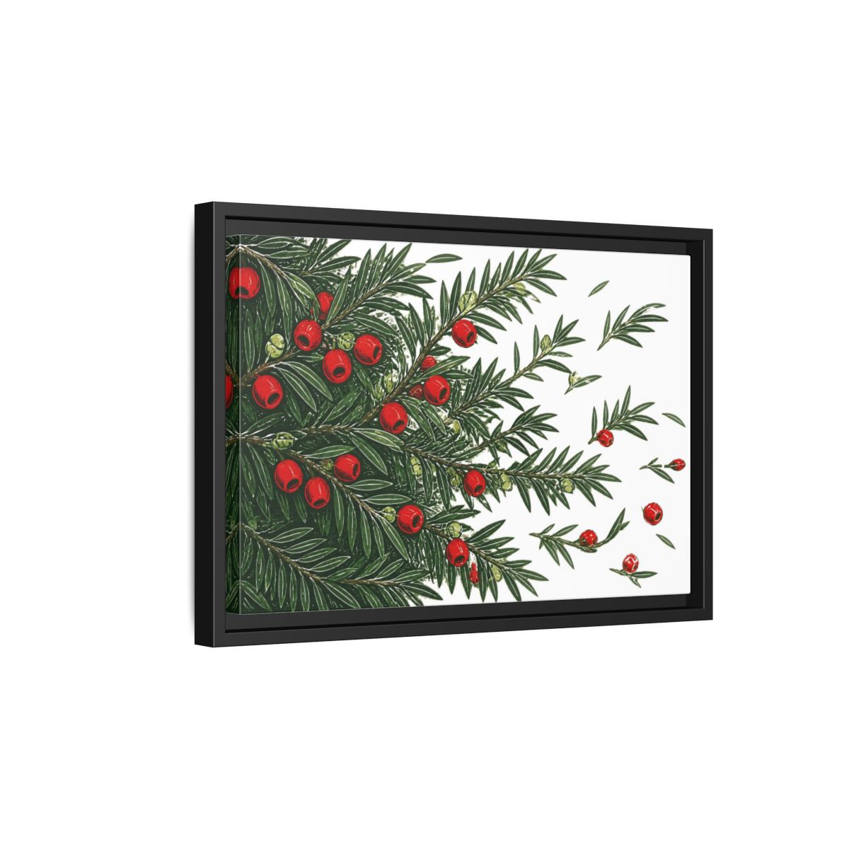 Side Mockup 6. Scarlet Yew Branches shown as framed canvas print