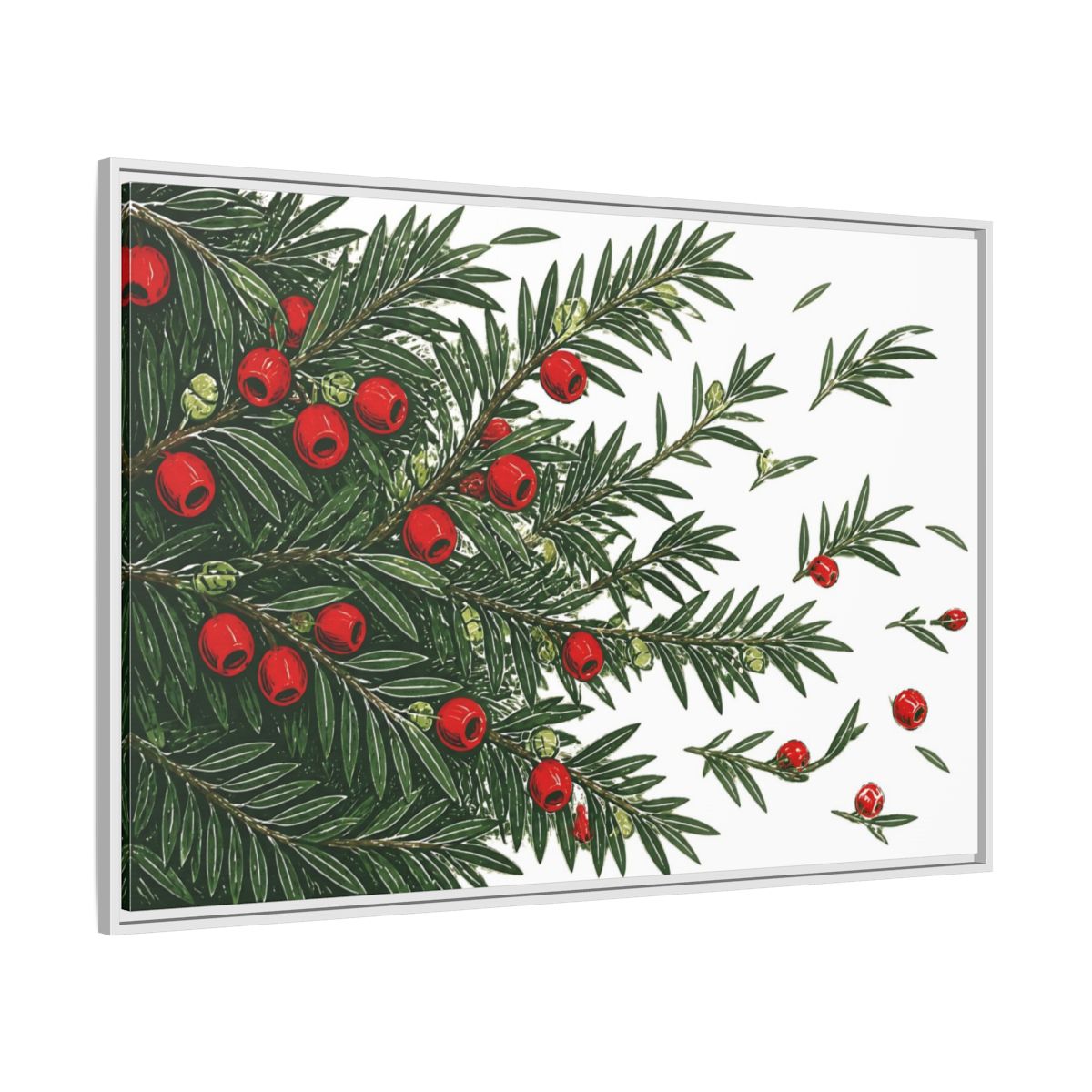 Side Mockup 7. Scarlet Yew Branches shown as framed canvas print