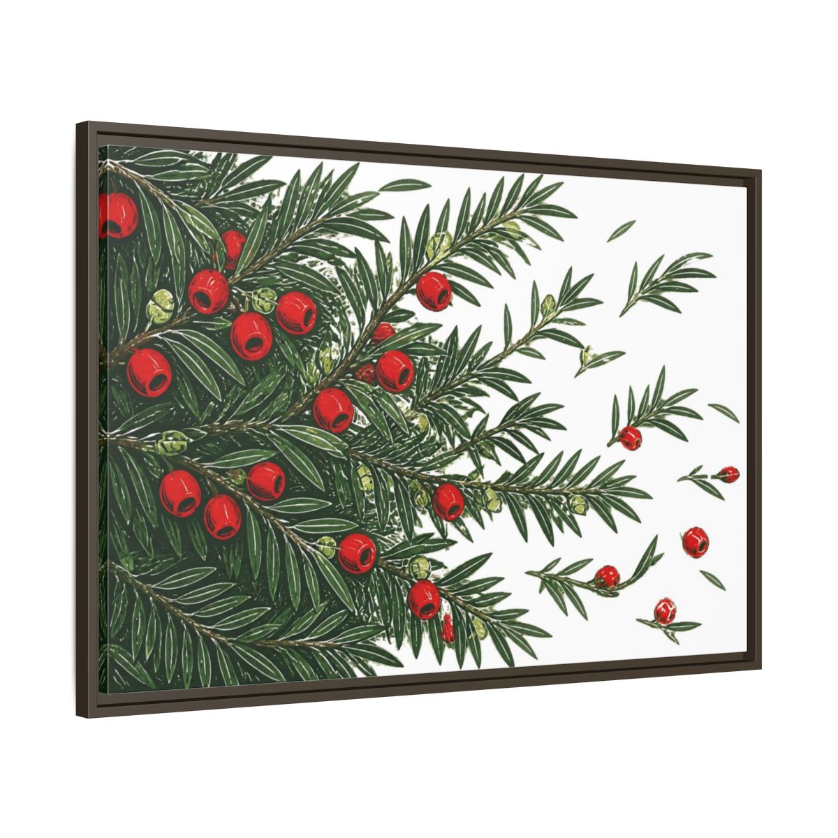 Main Mockup. Scarlet Yew Branches shown as framed canvas print