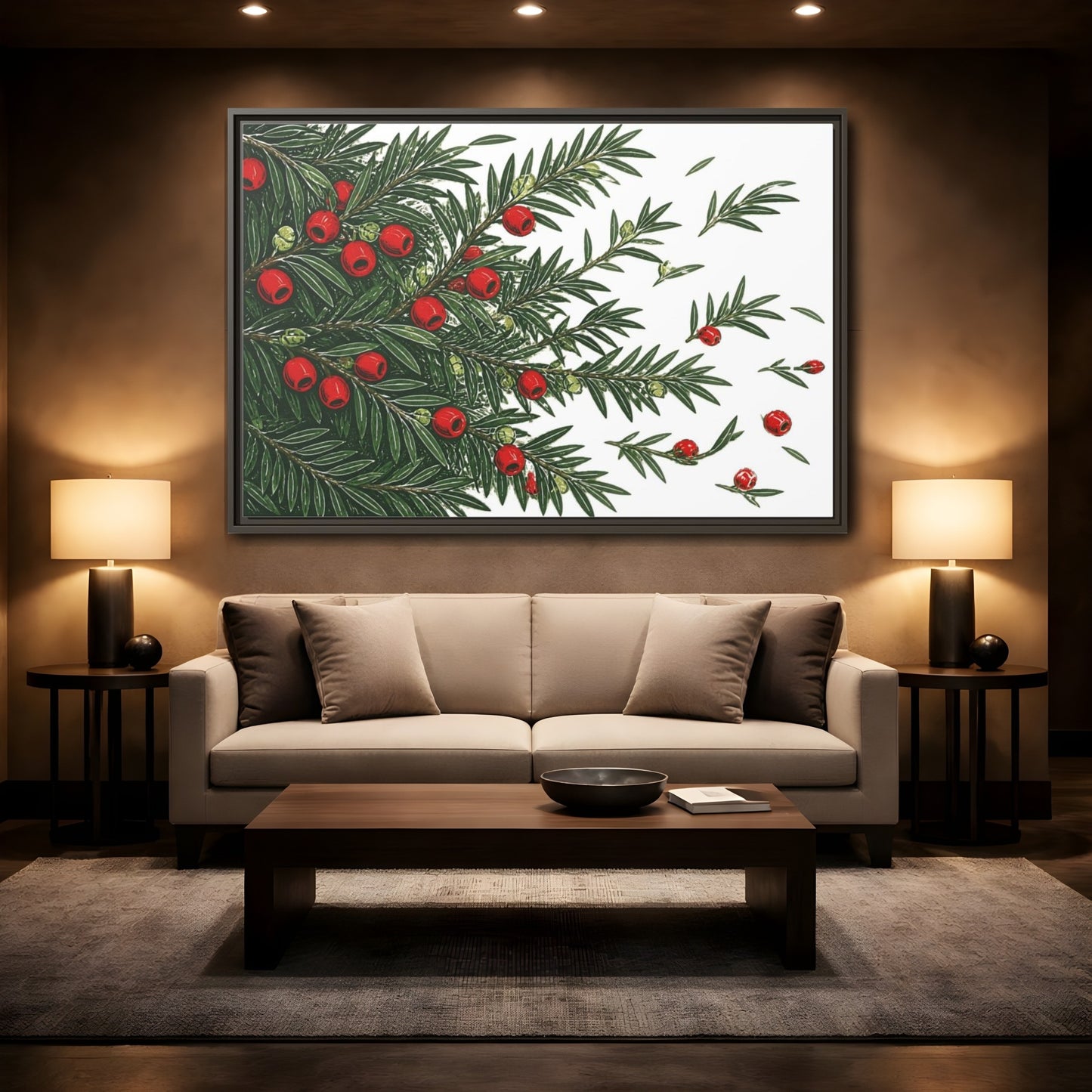 Mockup 2. Scarlet Yew Branches shown as framed canvas print