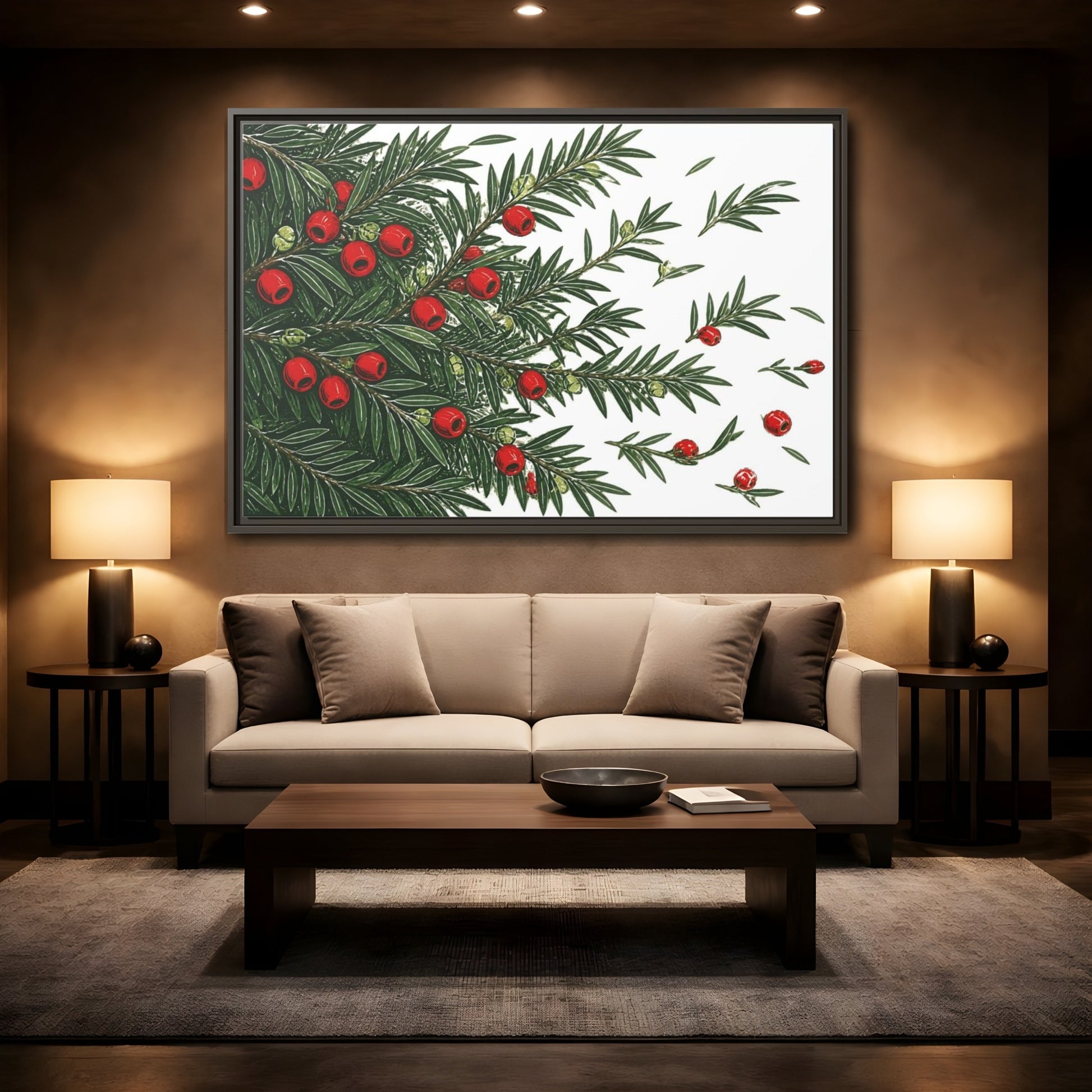 Mockup 2. Scarlet Yew Branches shown as framed canvas print