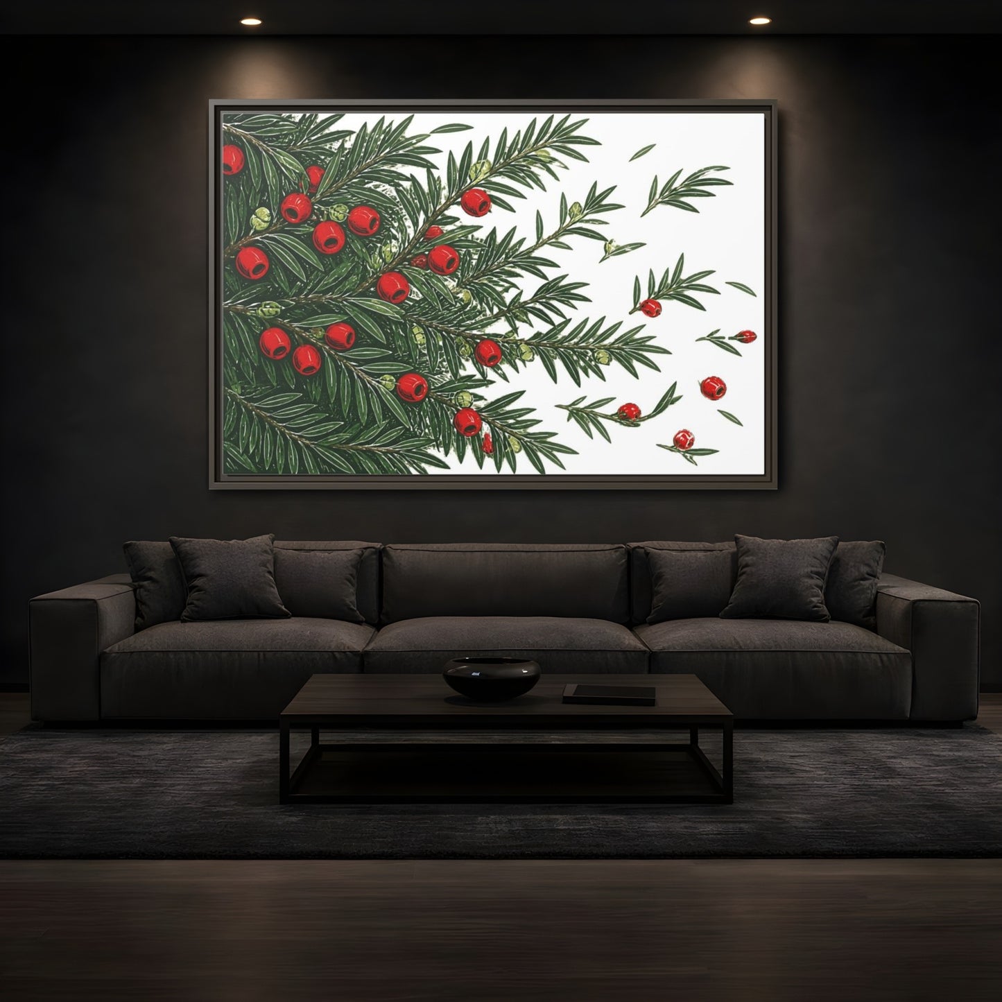 Mockup 3. Scarlet Yew Branches shown as framed canvas print