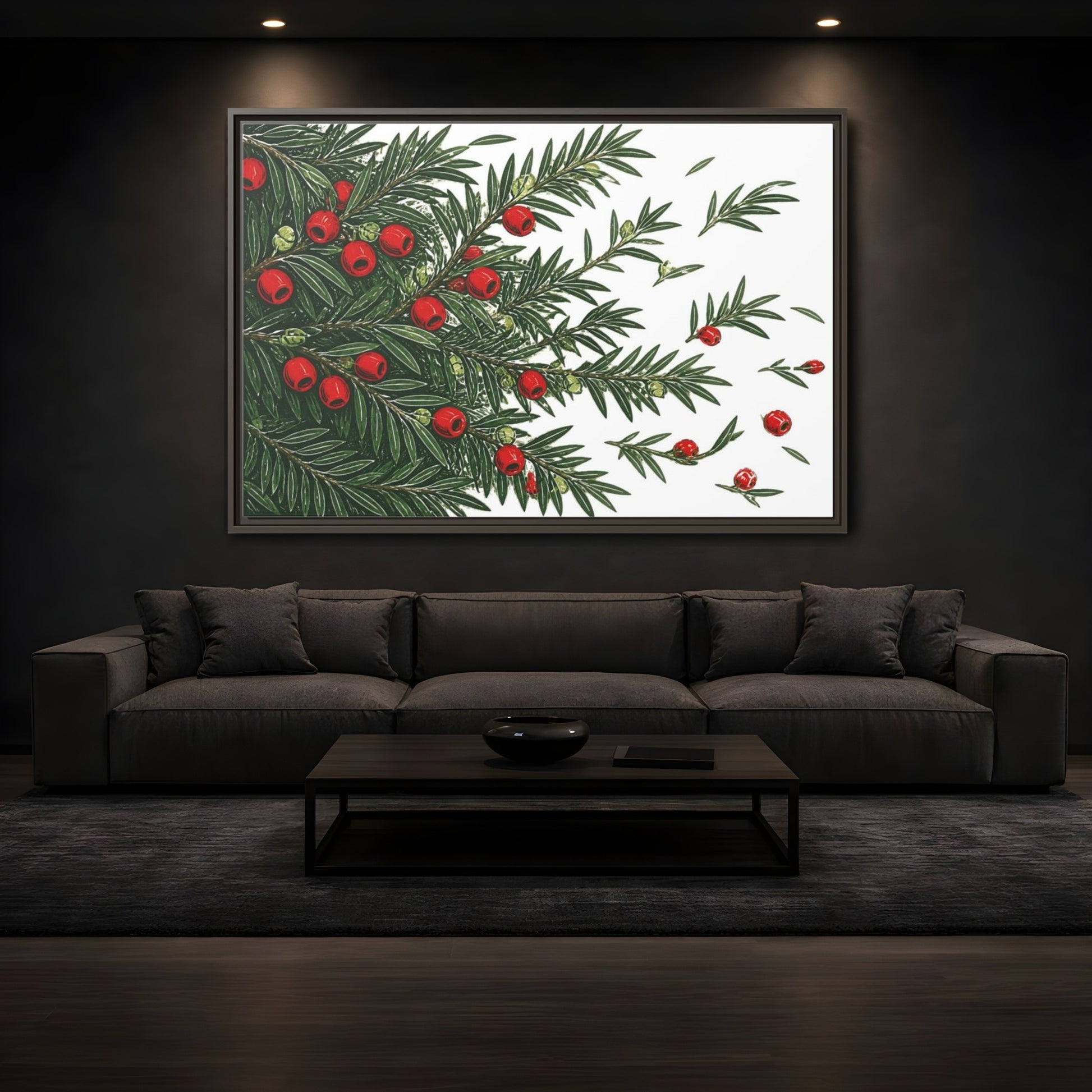 Mockup 3. Scarlet Yew Branches shown as framed canvas print