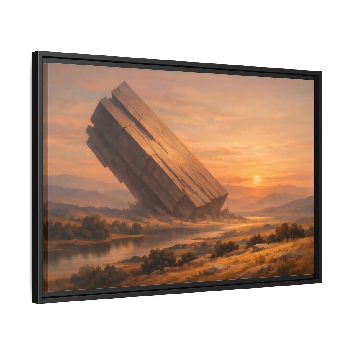 Side Mockup 14. Science Fiction Abstract Monolith Orange Landscape shown as stretched canvas wall art